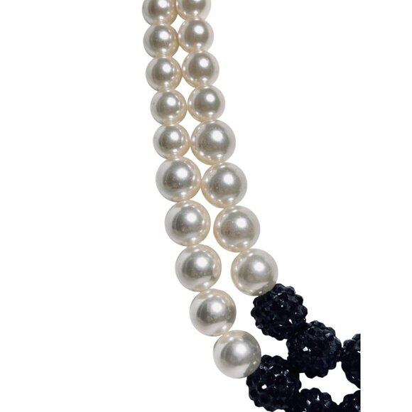 Roman Double Strand Faux Pearl And Black Textured Bead Necklace (6190) - Picture 2 of 6